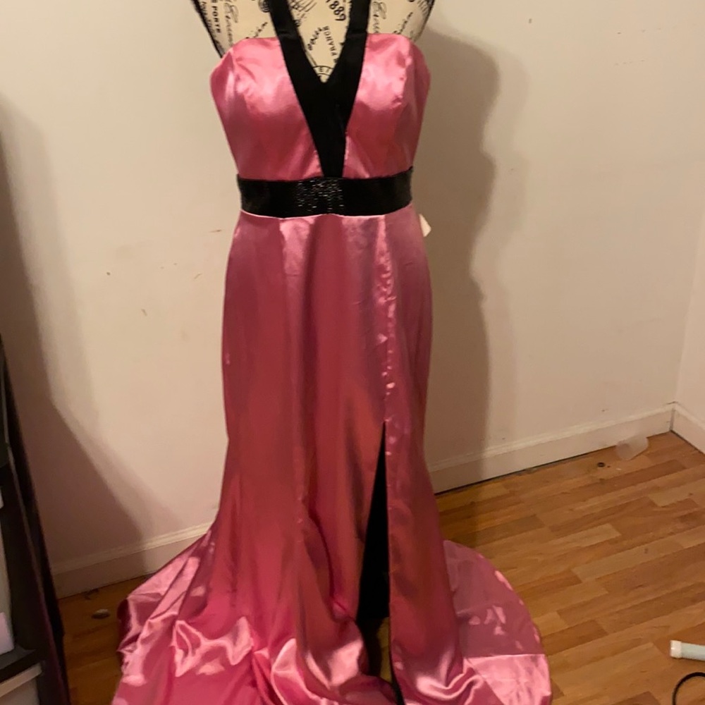 Pink and black satin evening gown size 12